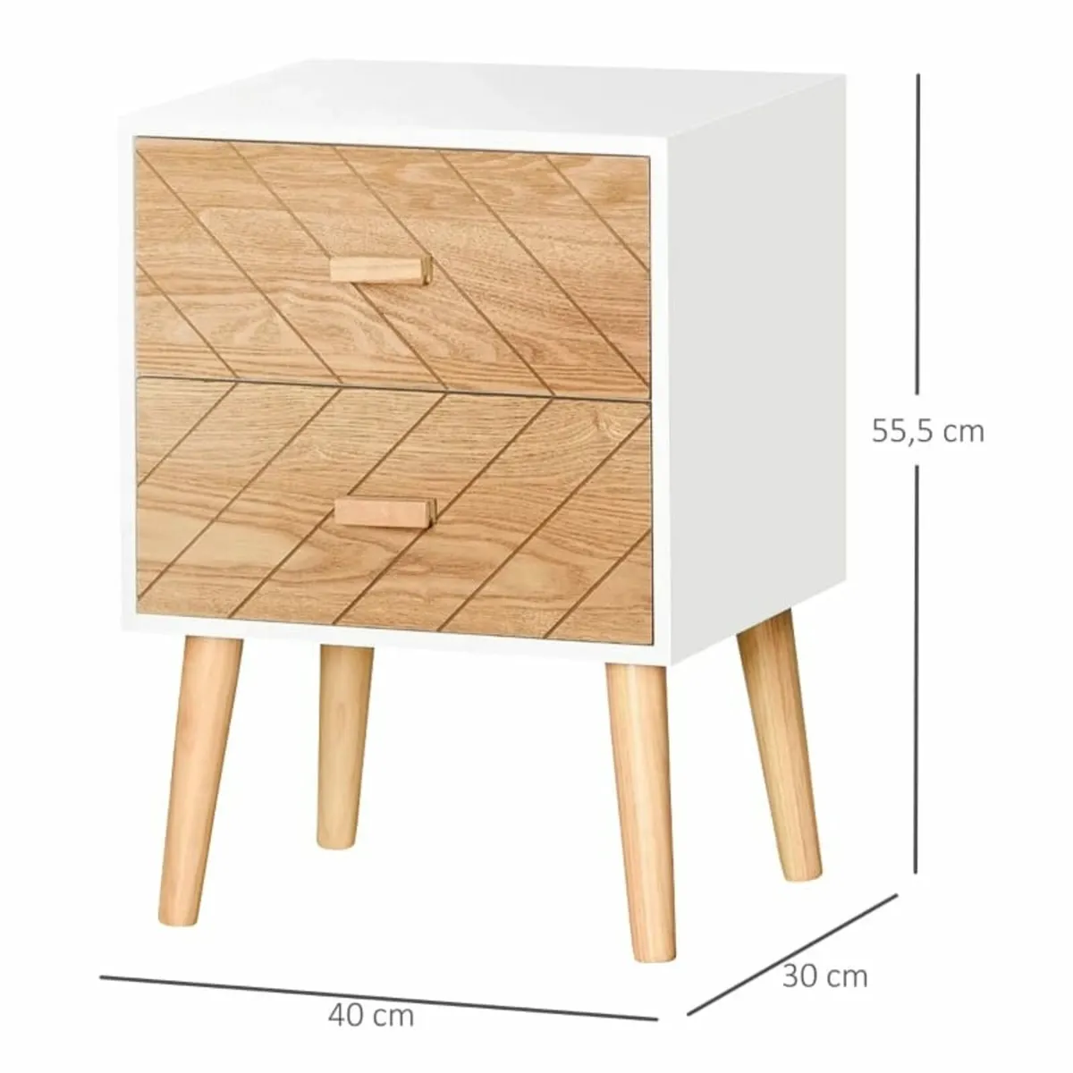 2 Drawers Bedside Table with Pine Legs, Bedroom Wo - Image 2