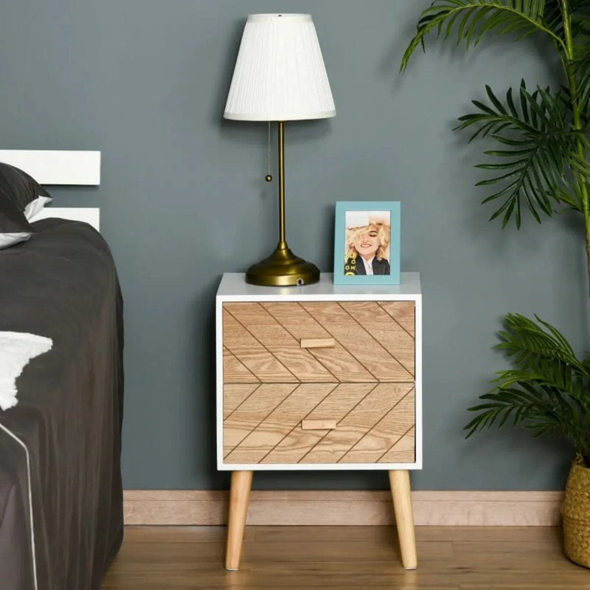 2 Drawers Bedside Table with Pine Legs, Bedroom Wo - Image 3