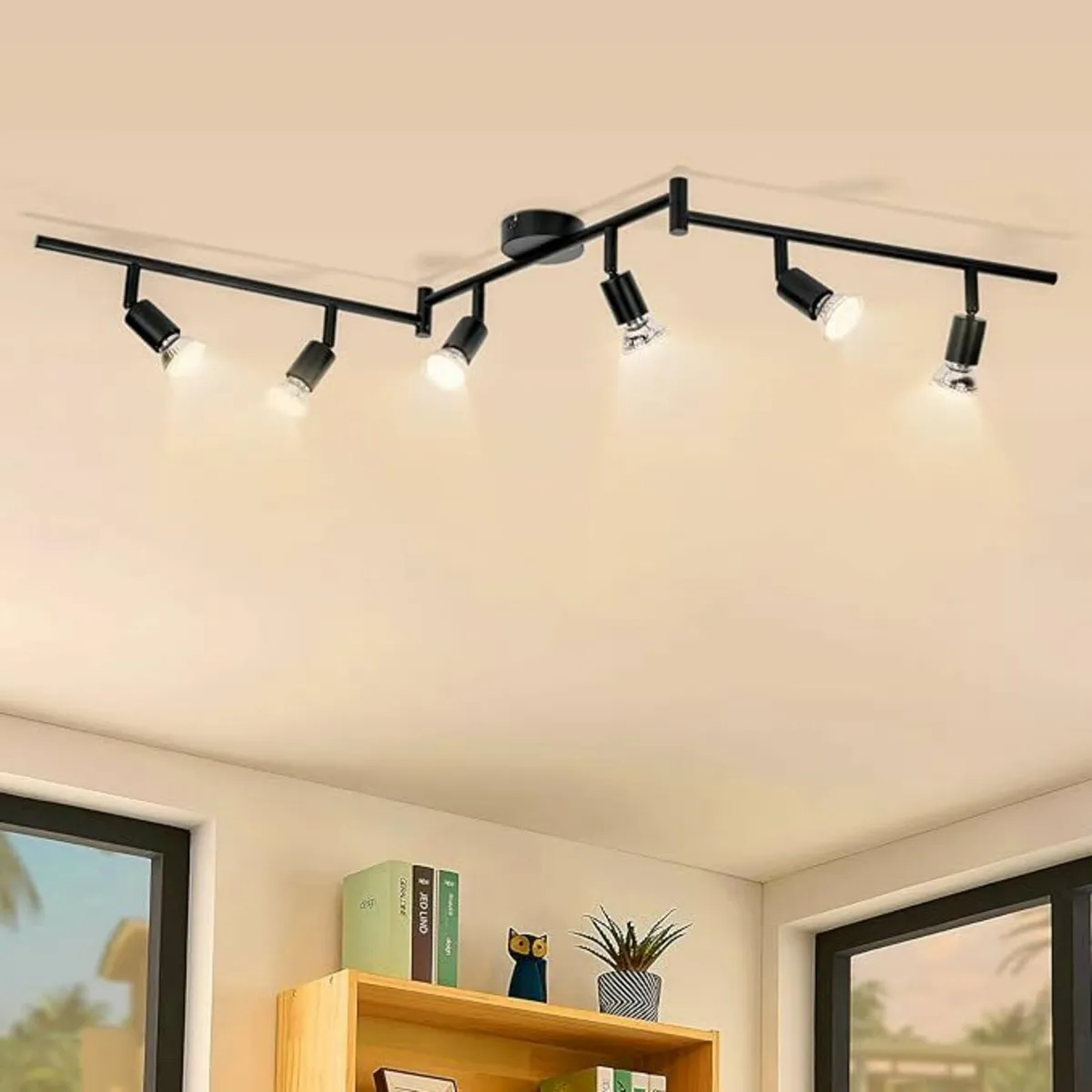 LED Ceiling Light Rotatable 6 Way Black Spotlights - Image 1