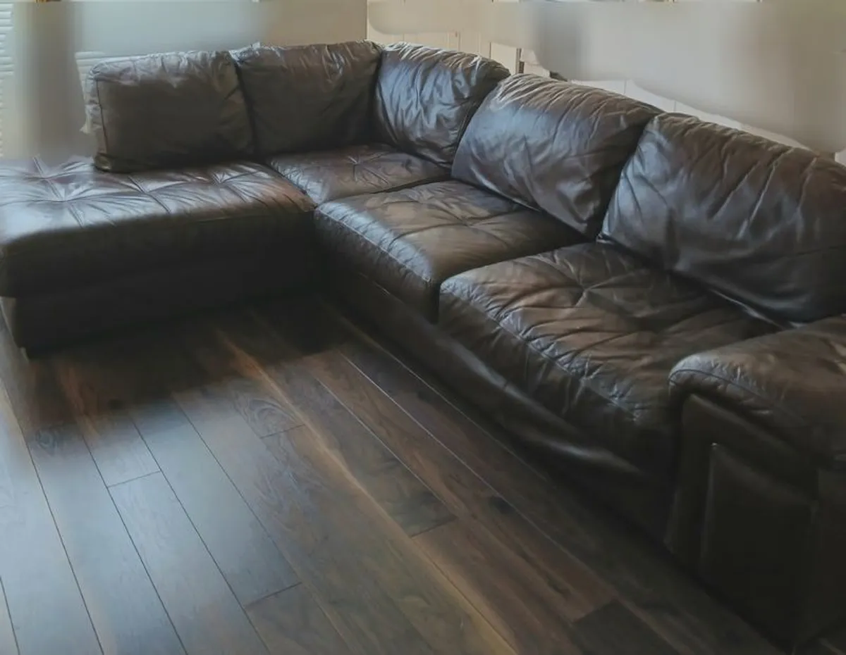 Corner Sofa Brown Leather Large - Image 1