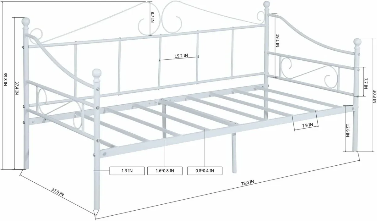 Single Bed Frame Guest Room White 90x190cm - Image 2