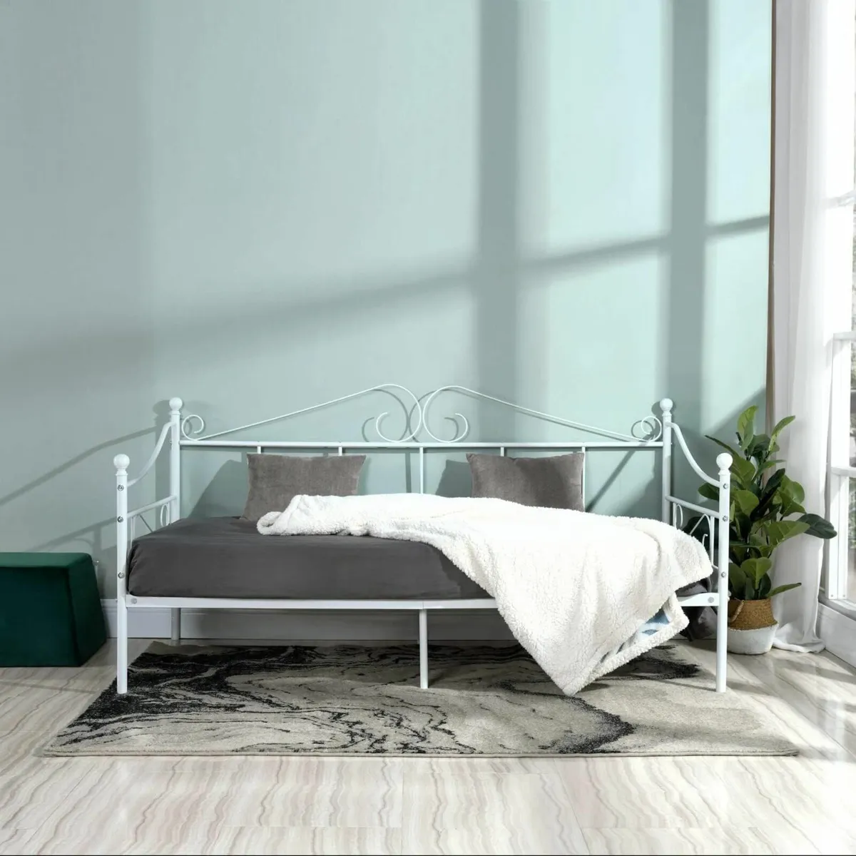 Single Bed Frame Guest Room White 90x190cm - Image 3