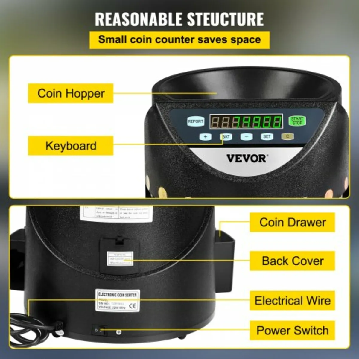 Euro Coin Counter Sorter 500-1000 Coins Electronic - Image 2