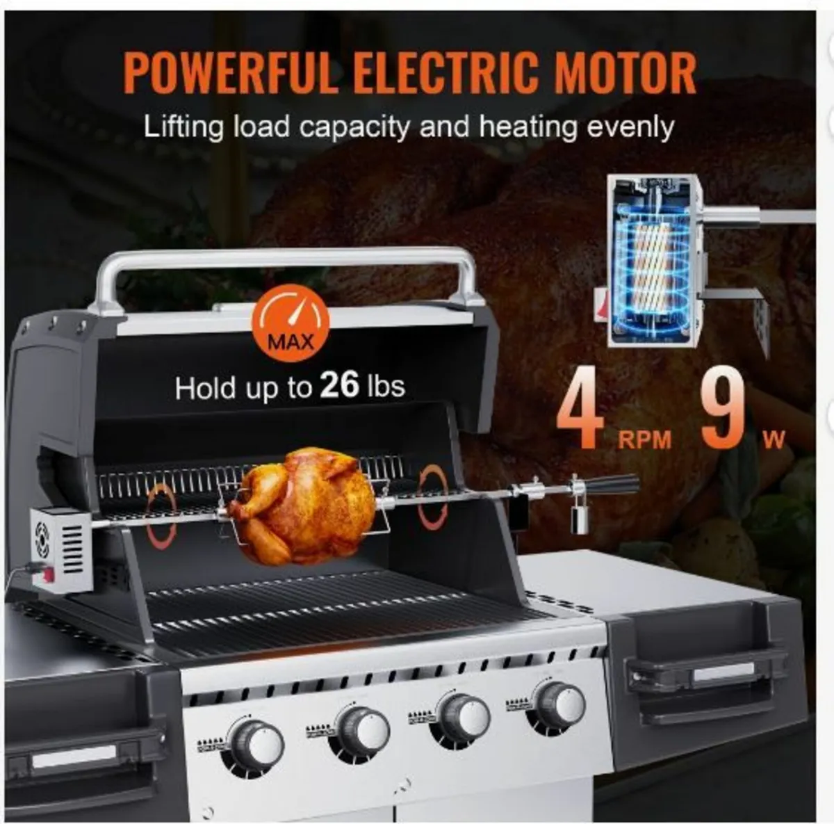 Universal Grill Rotisserie Kit BBQ Roaster - Image 3
