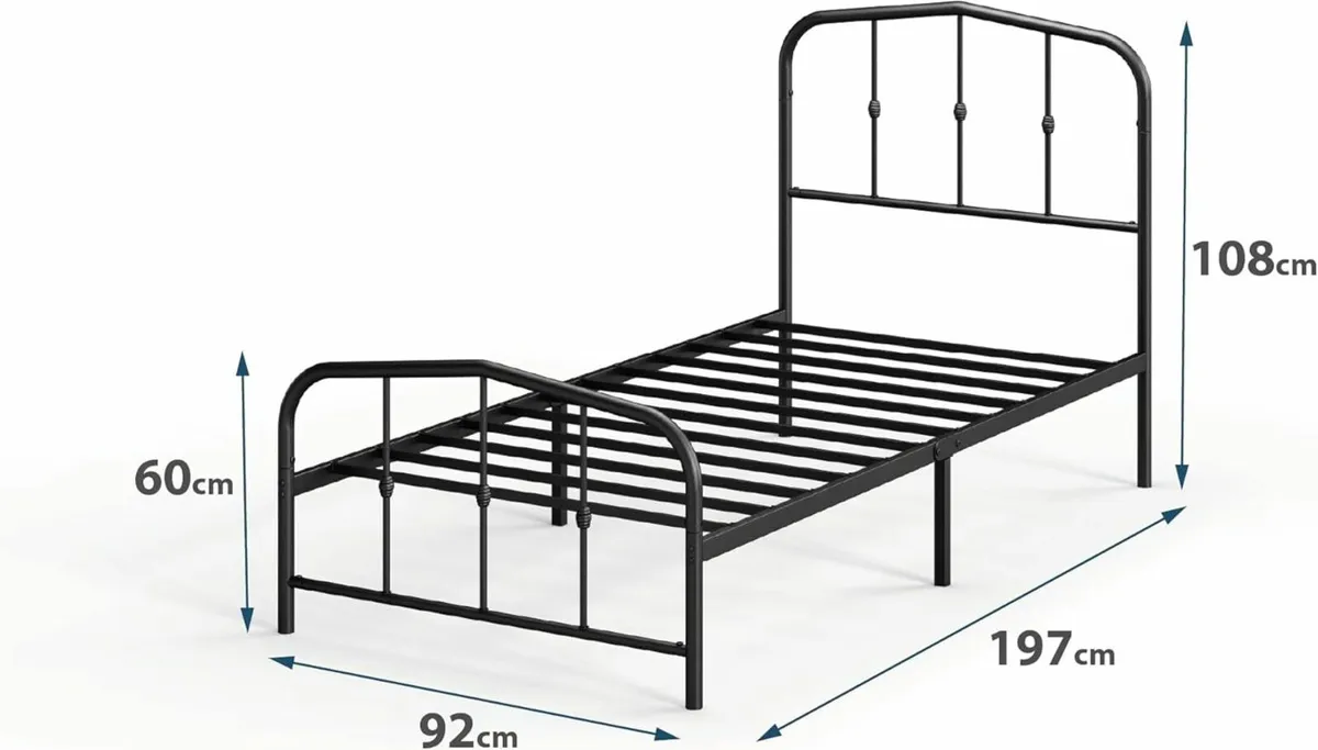 Single Bed frame 90x190cm headboard bedroom Black - Image 2