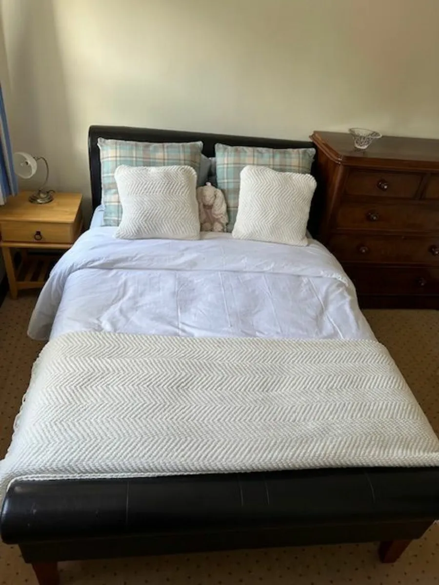 Double Leather Wooden Slatted Bed - Image 2
