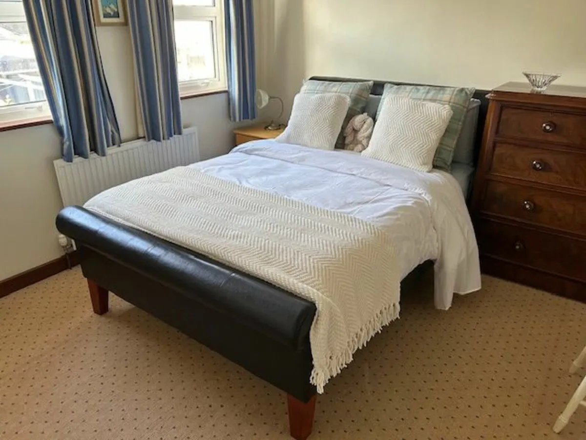 Double Leather Wooden Slatted Bed - Image 1