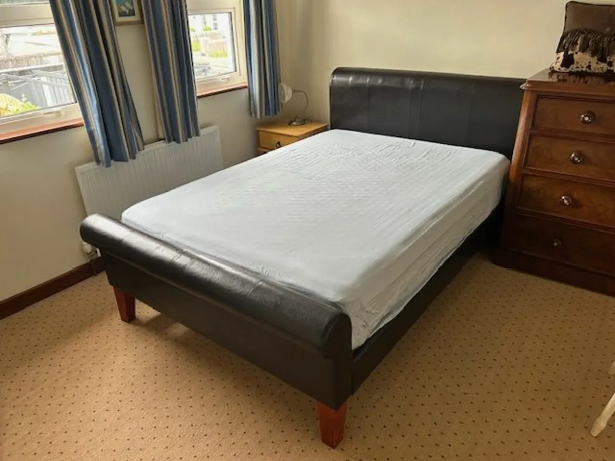 Double Leather Wooden Slatted Bed - Image 3