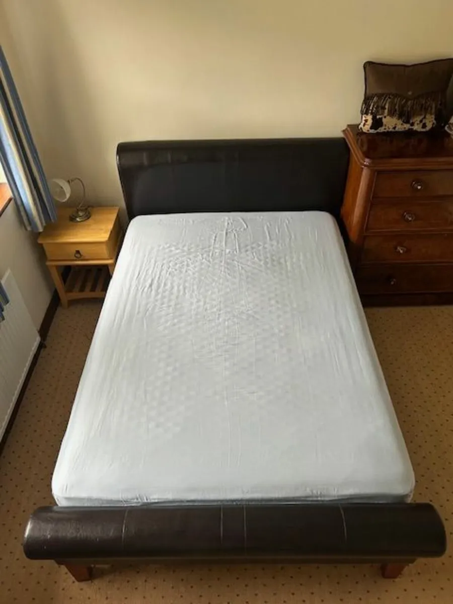 Double Leather Wooden Slatted Bed - Image 4
