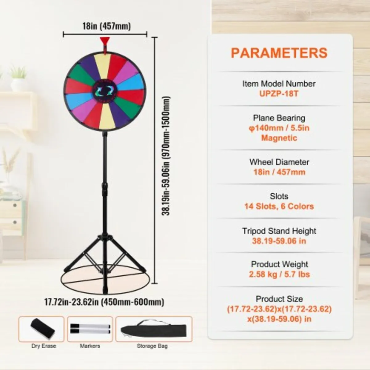 18” Prize Wheel Tripod Floor Stand Color Prize Whe - Image 2