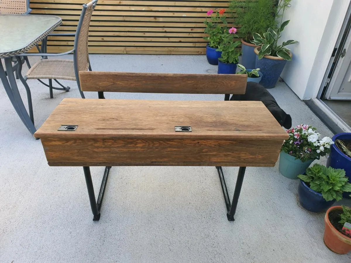 Refurbished Oak & Cast Iron School Desk - Image 1