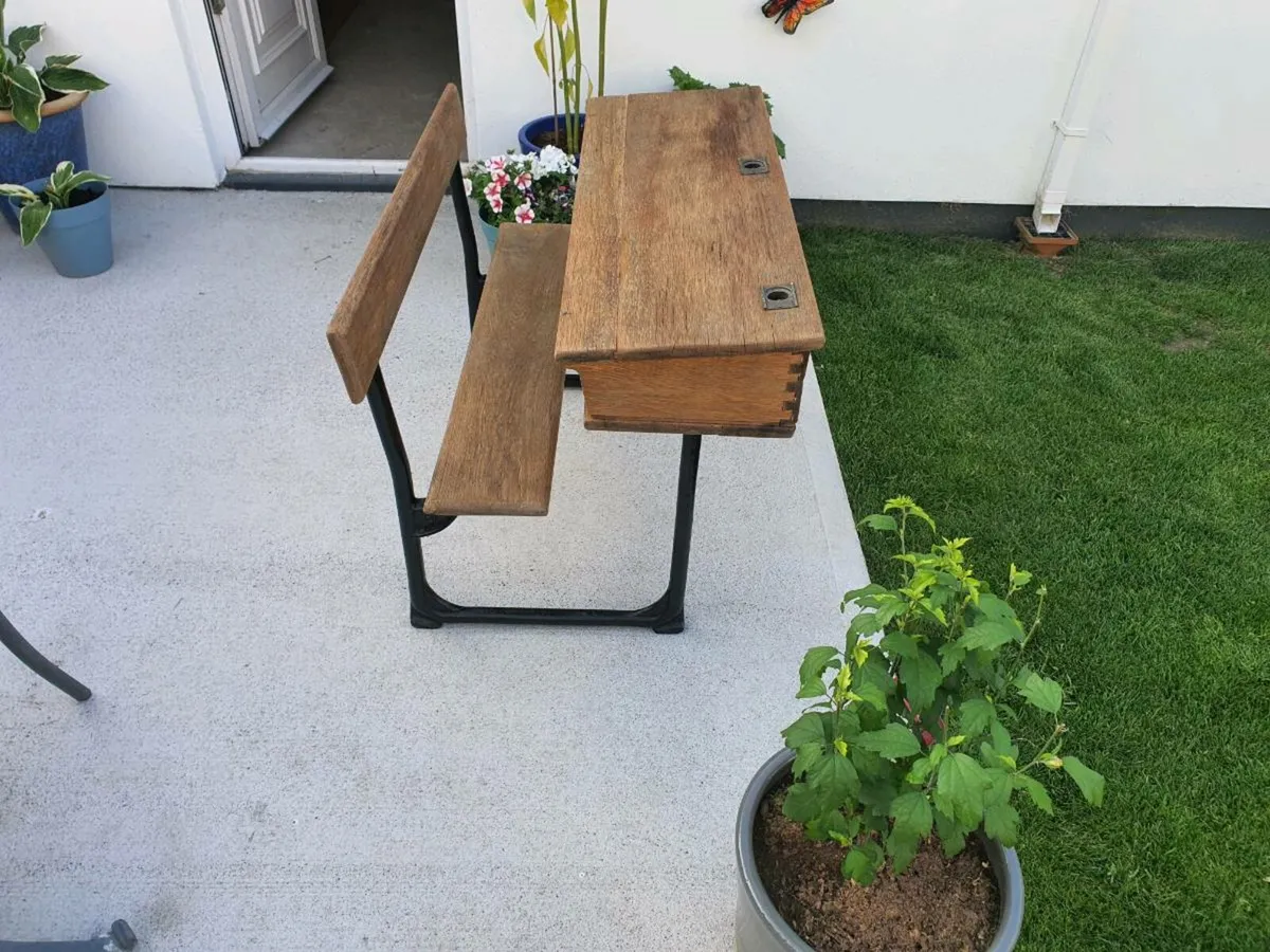 Refurbished Oak & Cast Iron School Desk - Image 2
