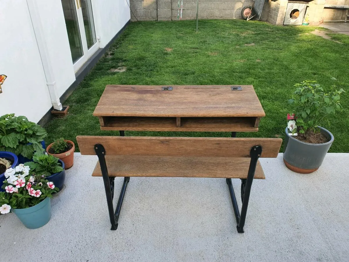 Refurbished Oak & Cast Iron School Desk - Image 3