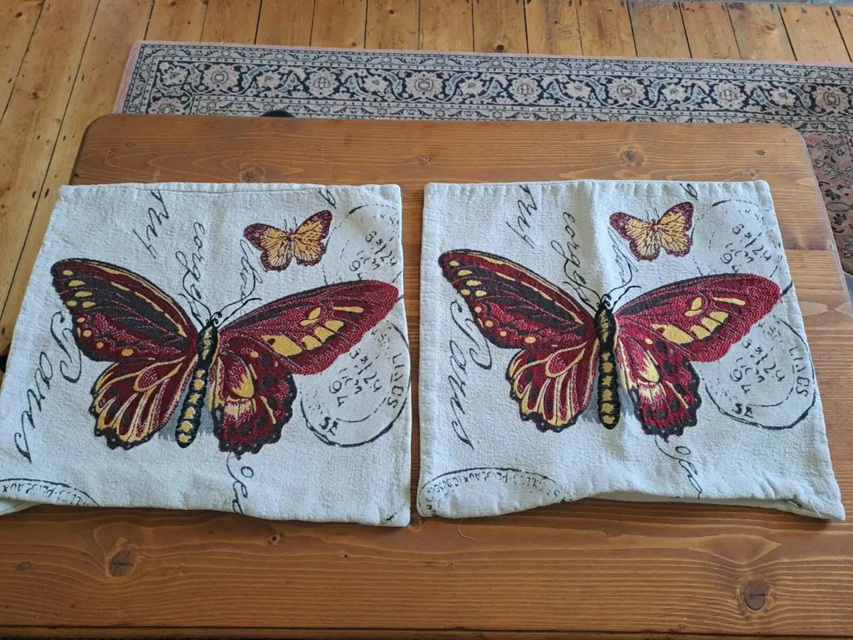2 Embroided cushion covers butterflies - Image 1