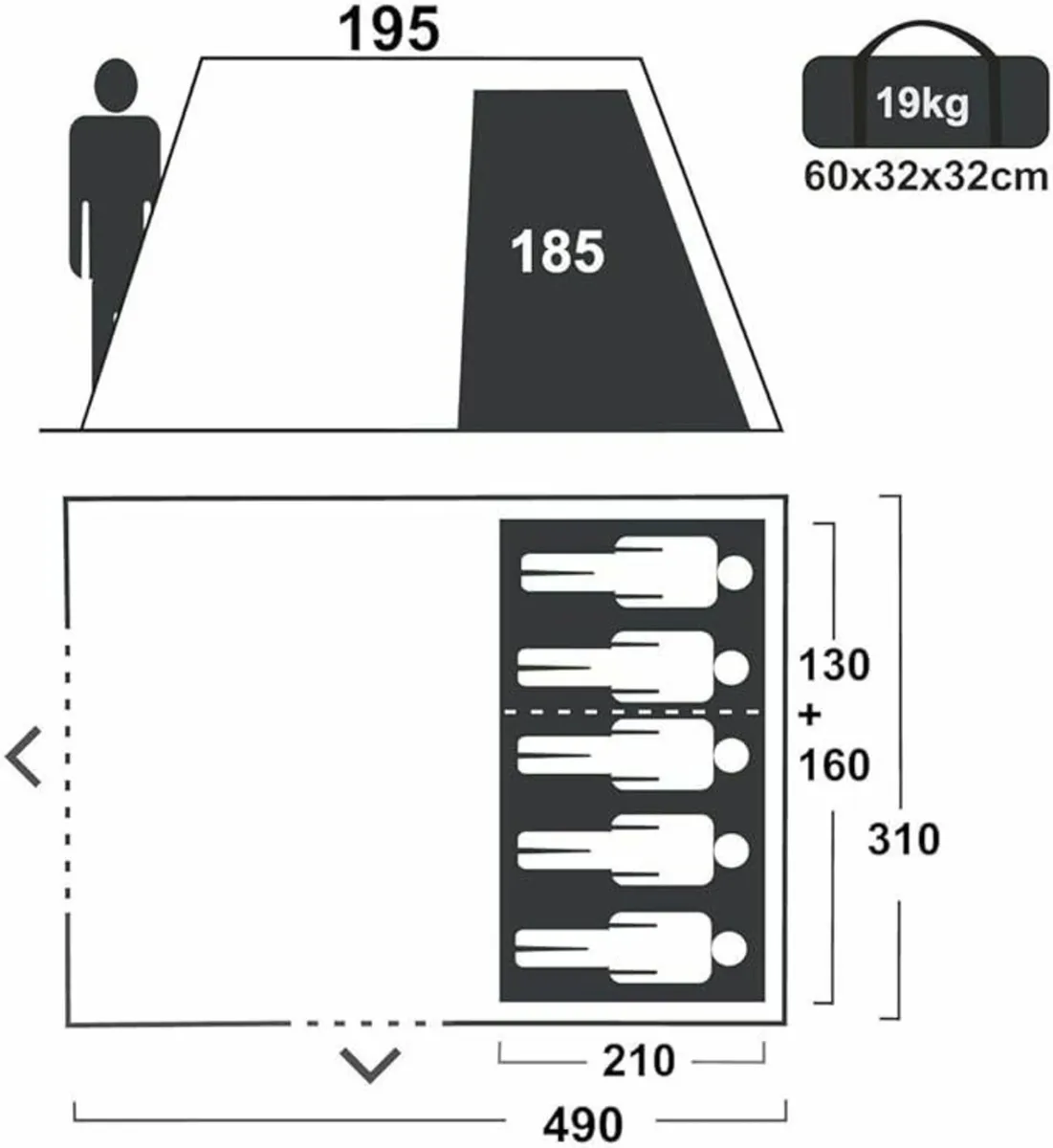 Tent Bora 5 Person Tunnel Tent Family Tent Standin - Image 4