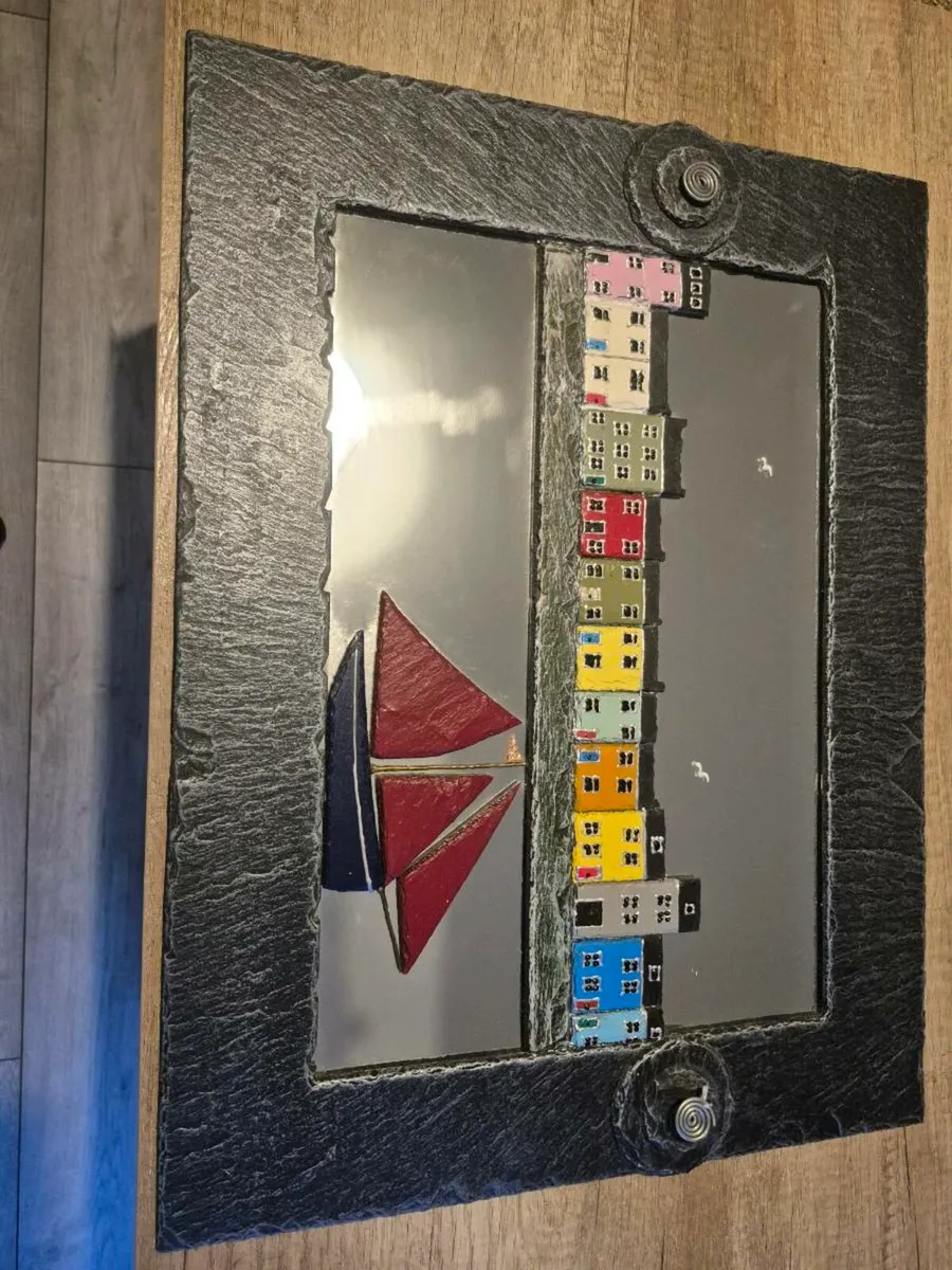Long walk slate mirror with galway hooker