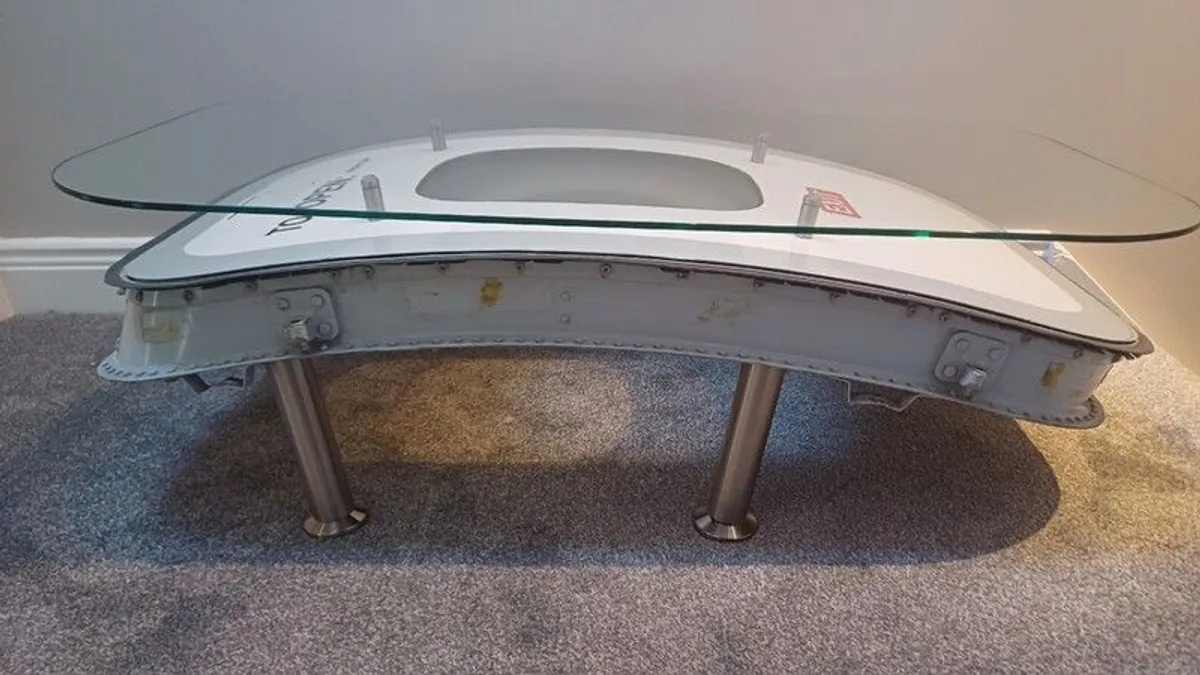 Coffee Table Crafted from an Upcycled ATR 72 Aircraft Emergency Exit Door - Image 2