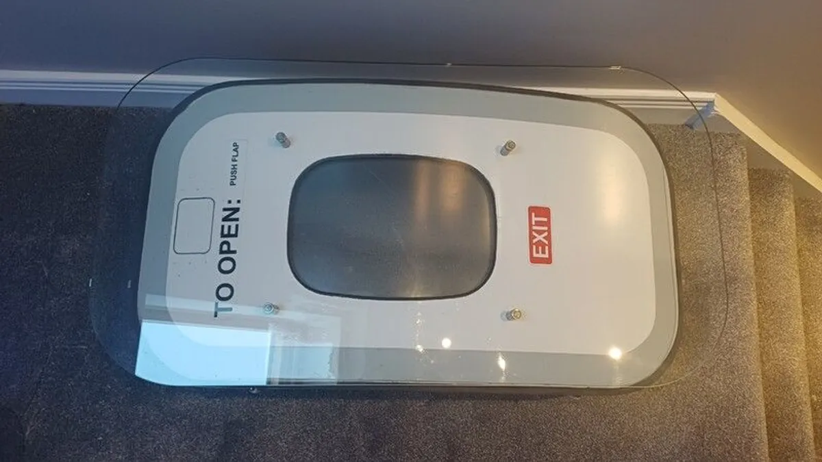Coffee Table Crafted from an Upcycled ATR 72 Aircraft Emergency Exit Door - Image 3