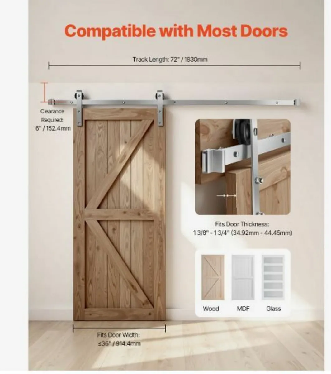 6FT Sliding Barn Door Hardware Kit - Image 3