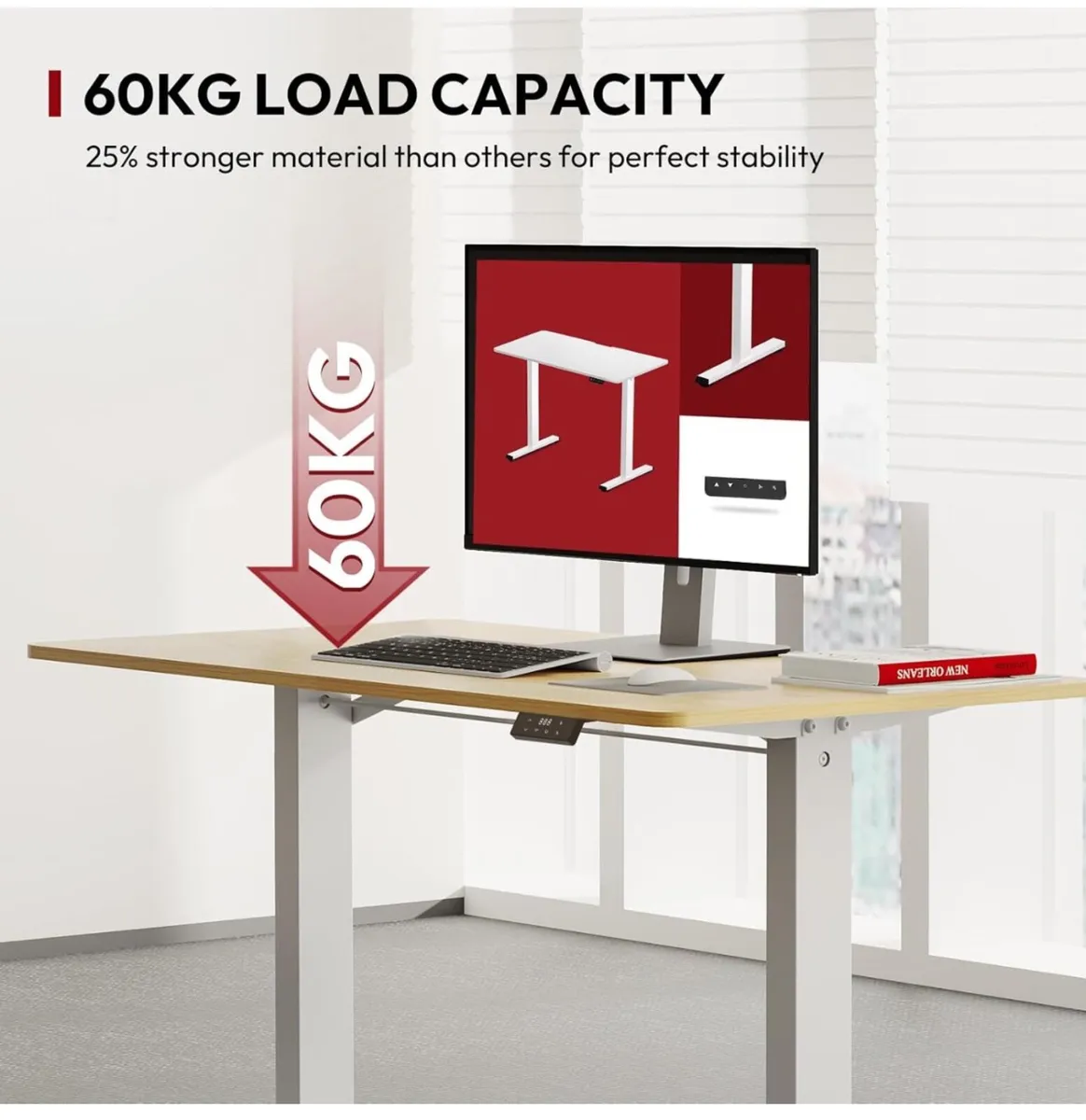 110 x 60 Electric Standing Desk ONE PIECE Height A - Image 3