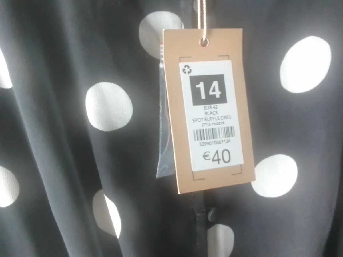 BLACK &WHITE POLKA DOT CHIFFON DRESS 14 NEW - Image 2