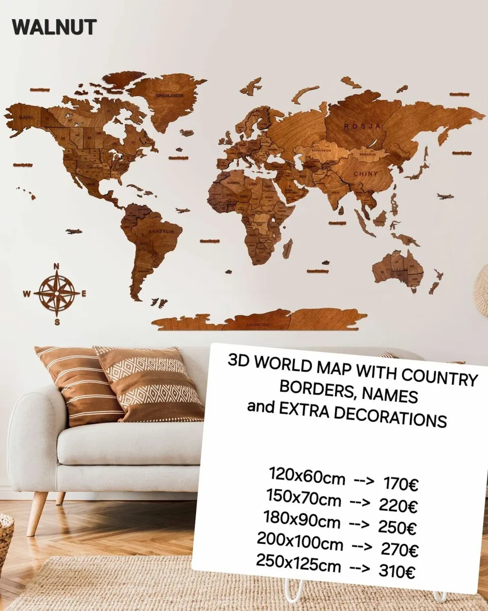 3D Wall Map Home Decor Wooden  Decoration - Image 2