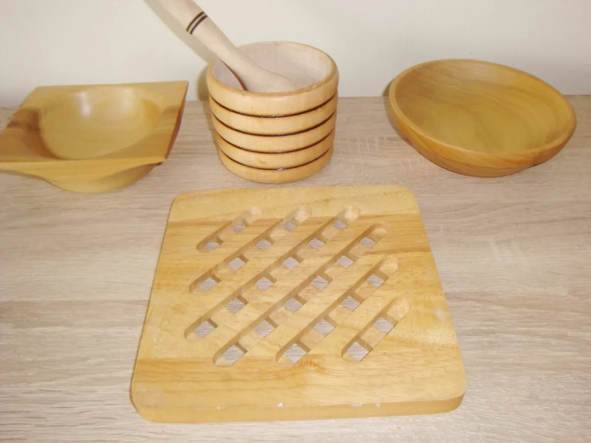 Trivet snack bowl kitchen - wood - Image 1