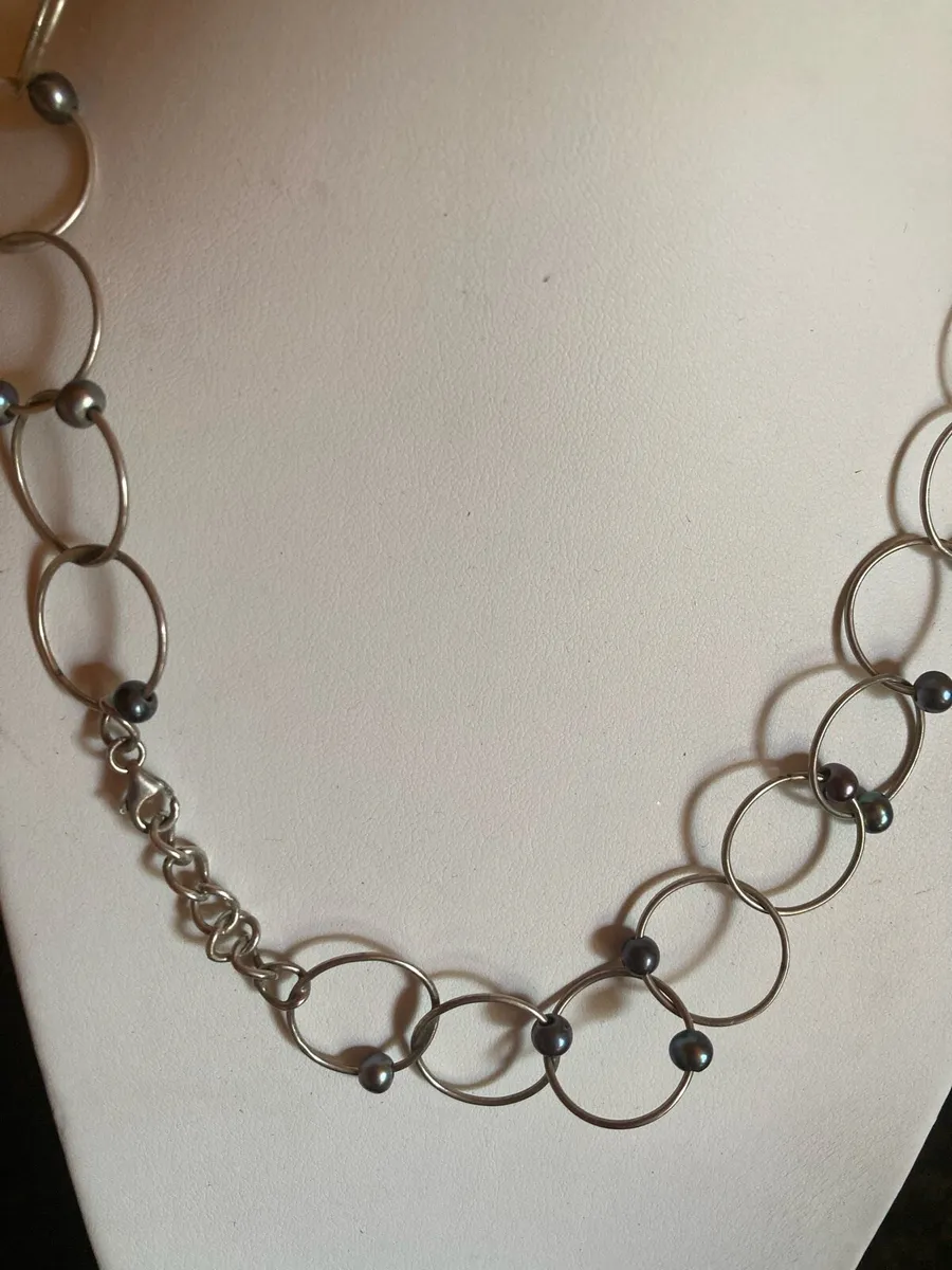 Sterling silver necklace with pearls - Image 4