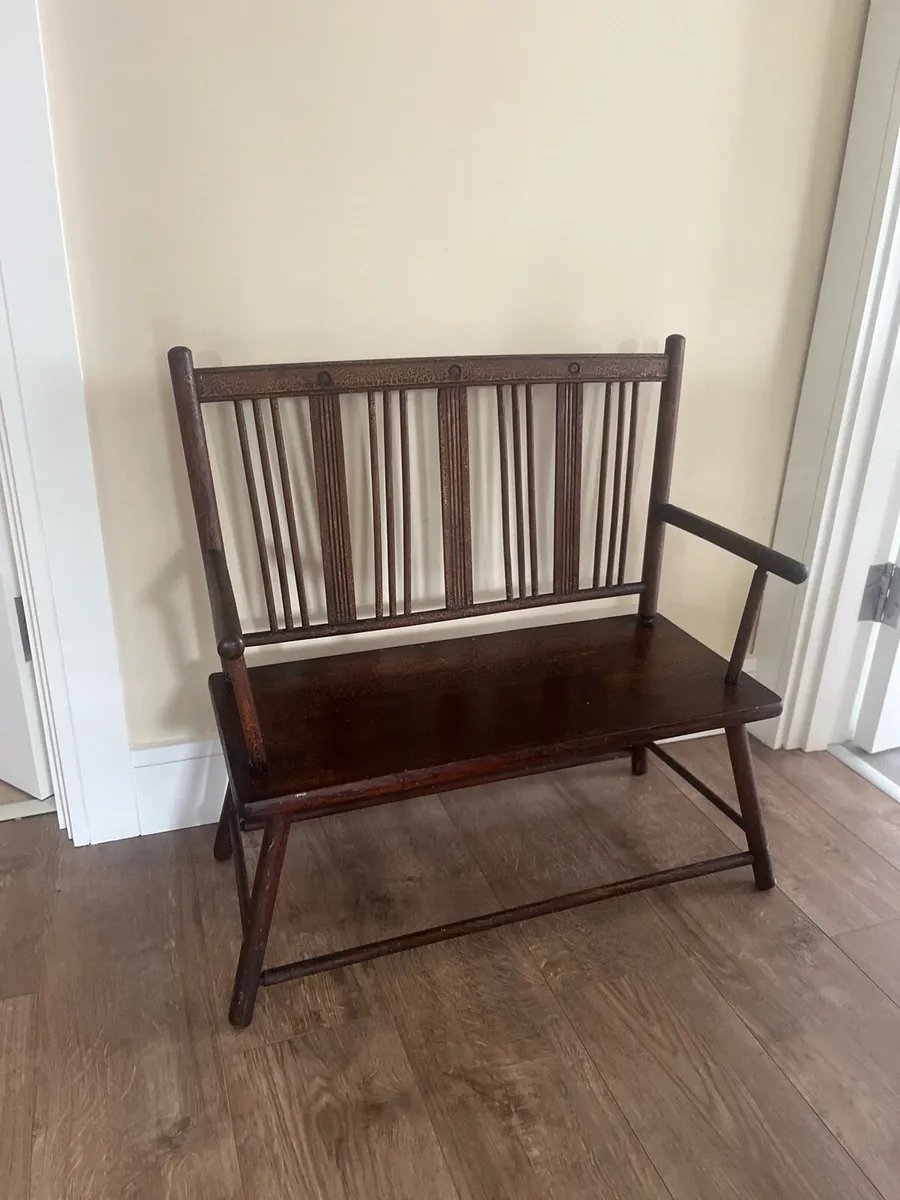 Antique Apprentice Arts and Crafts Sussex Bench - Image 2