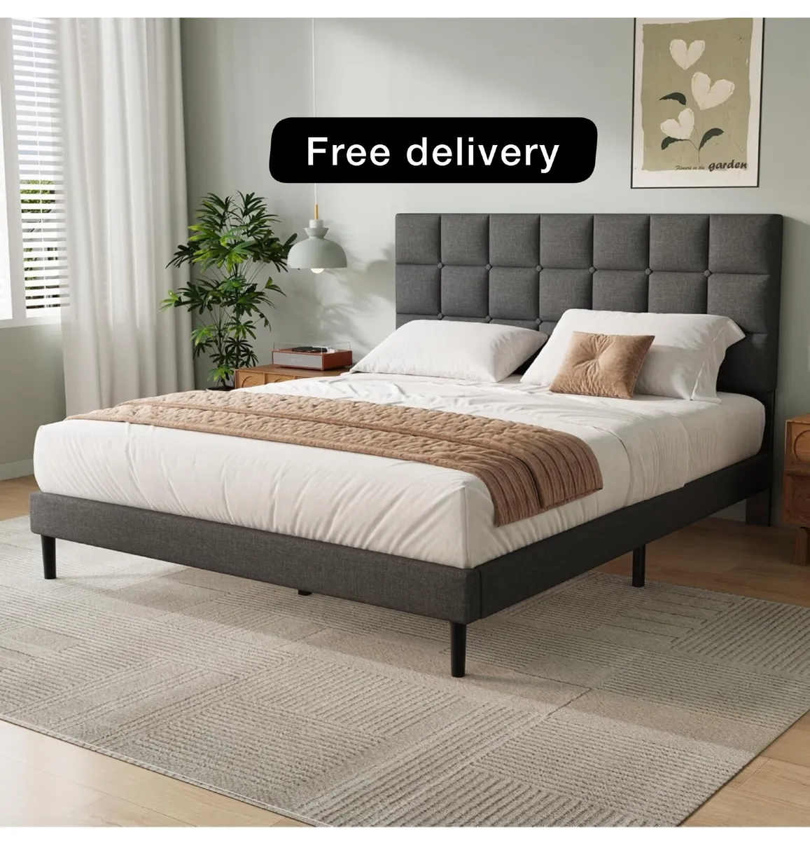 Double Bed Frame, Easy Assembly, Sturdy Wooden Sla - Image 1