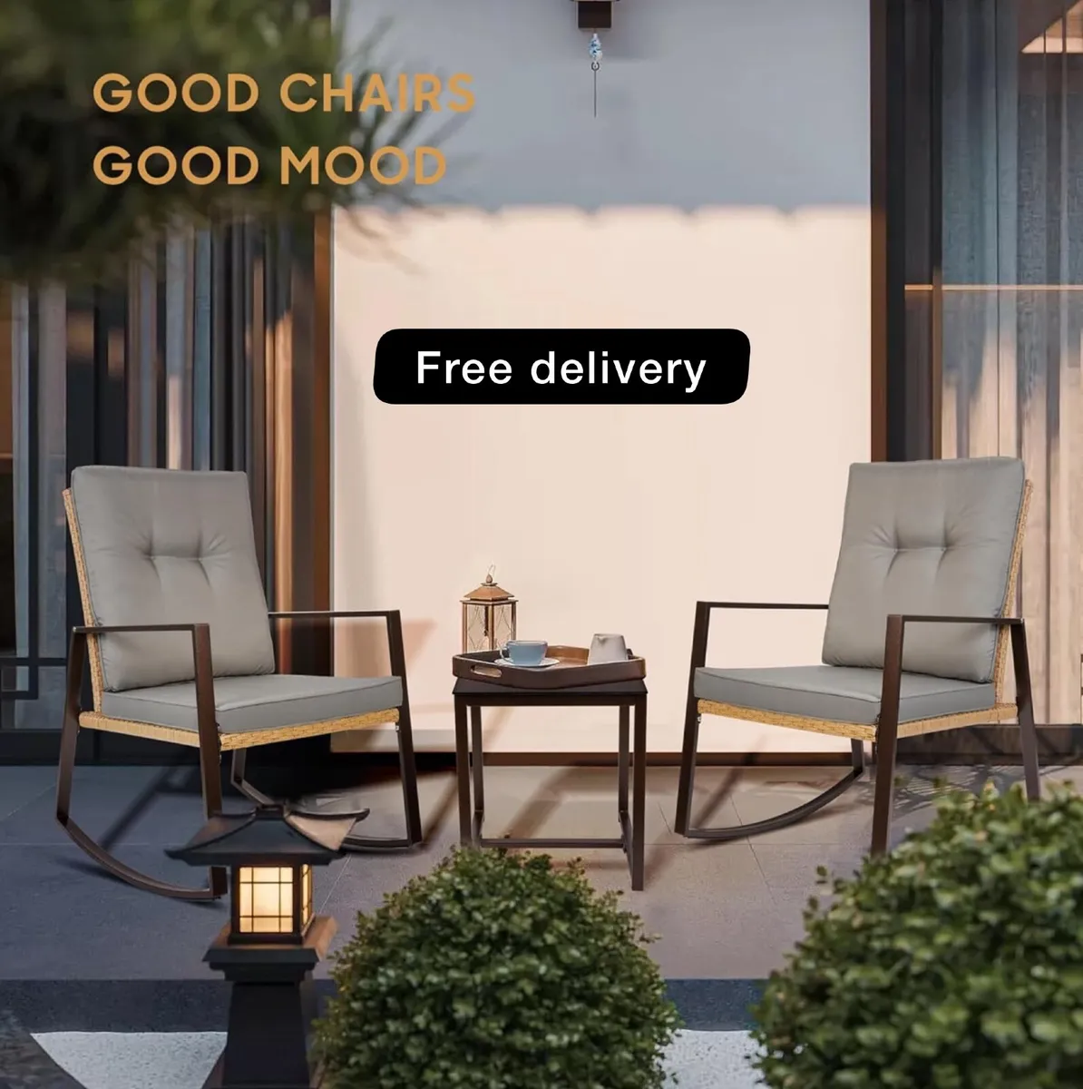 3 Piece Bistro Set Outdoor Patio Rocking Wicker Ch - Image 1