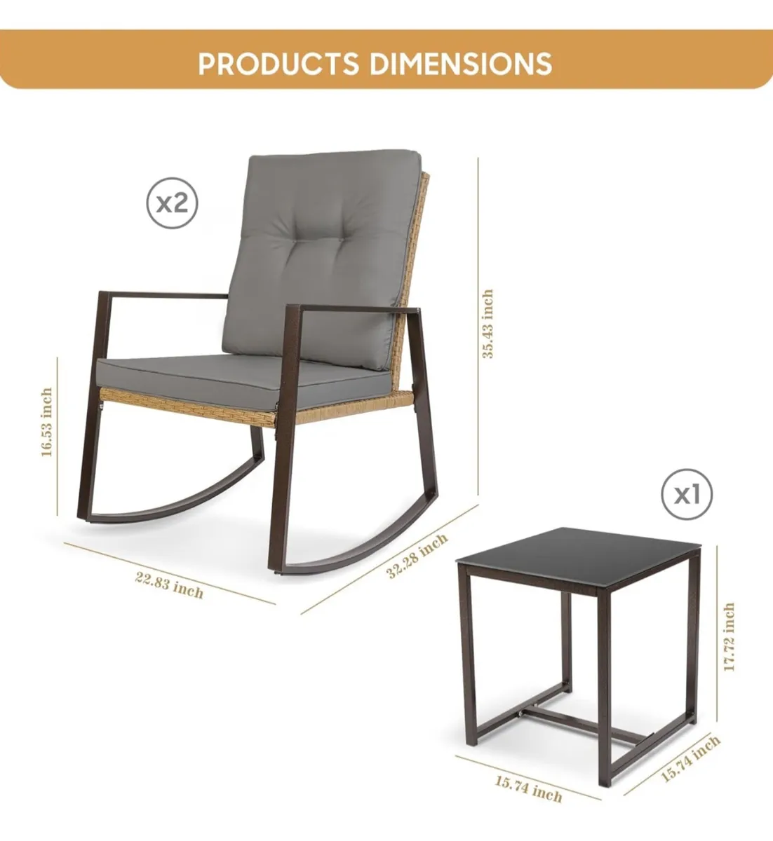 3 Piece Bistro Set Outdoor Patio Rocking Wicker Ch - Image 2