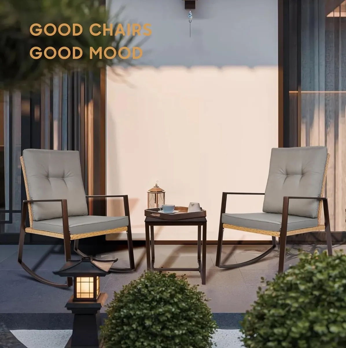 3 Piece Bistro Set Outdoor Patio Rocking Wicker Ch - Image 1