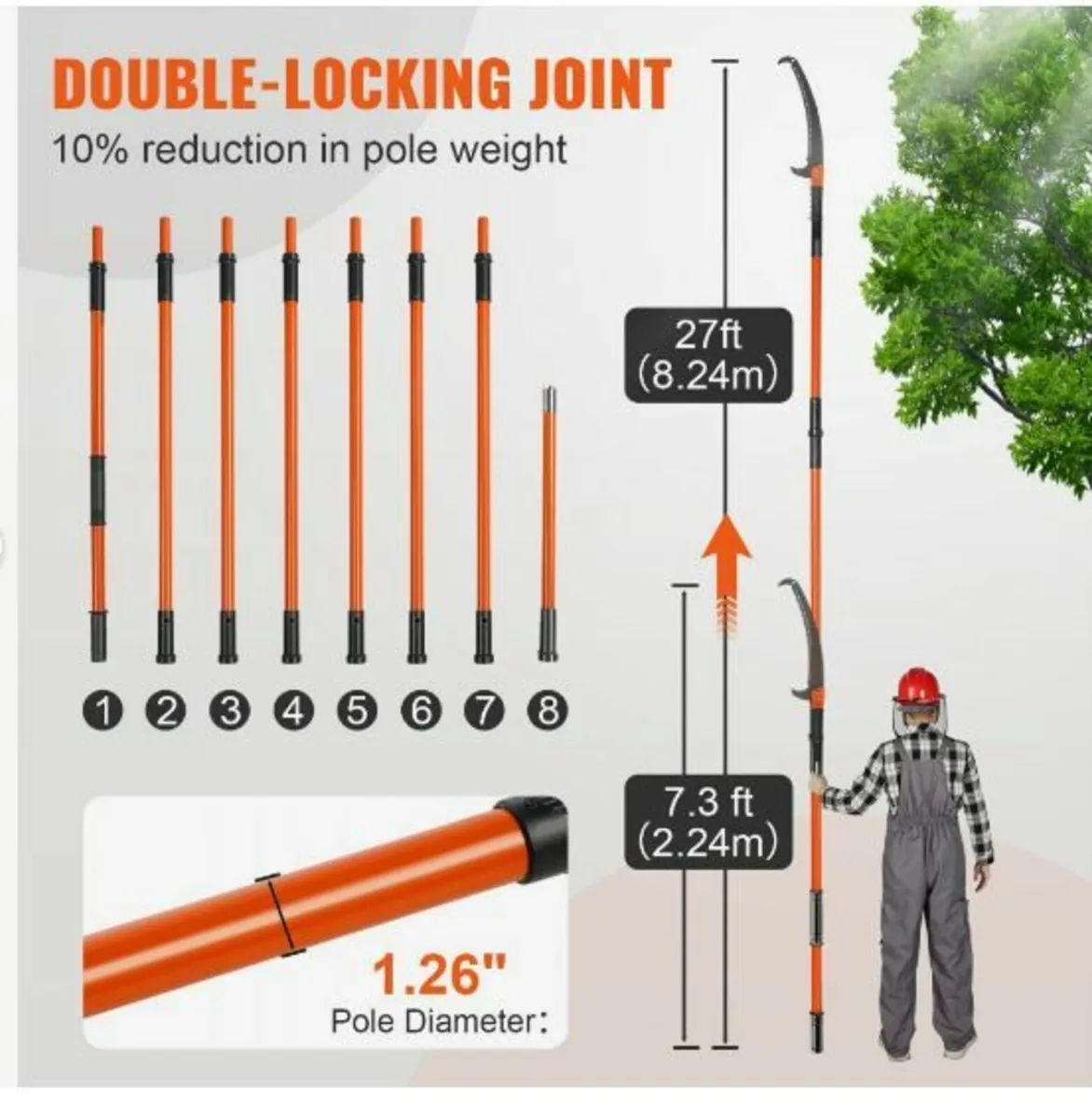 Manual Pole Saw, 7.3-27 ft Extendable Tree Pruner - Image 2