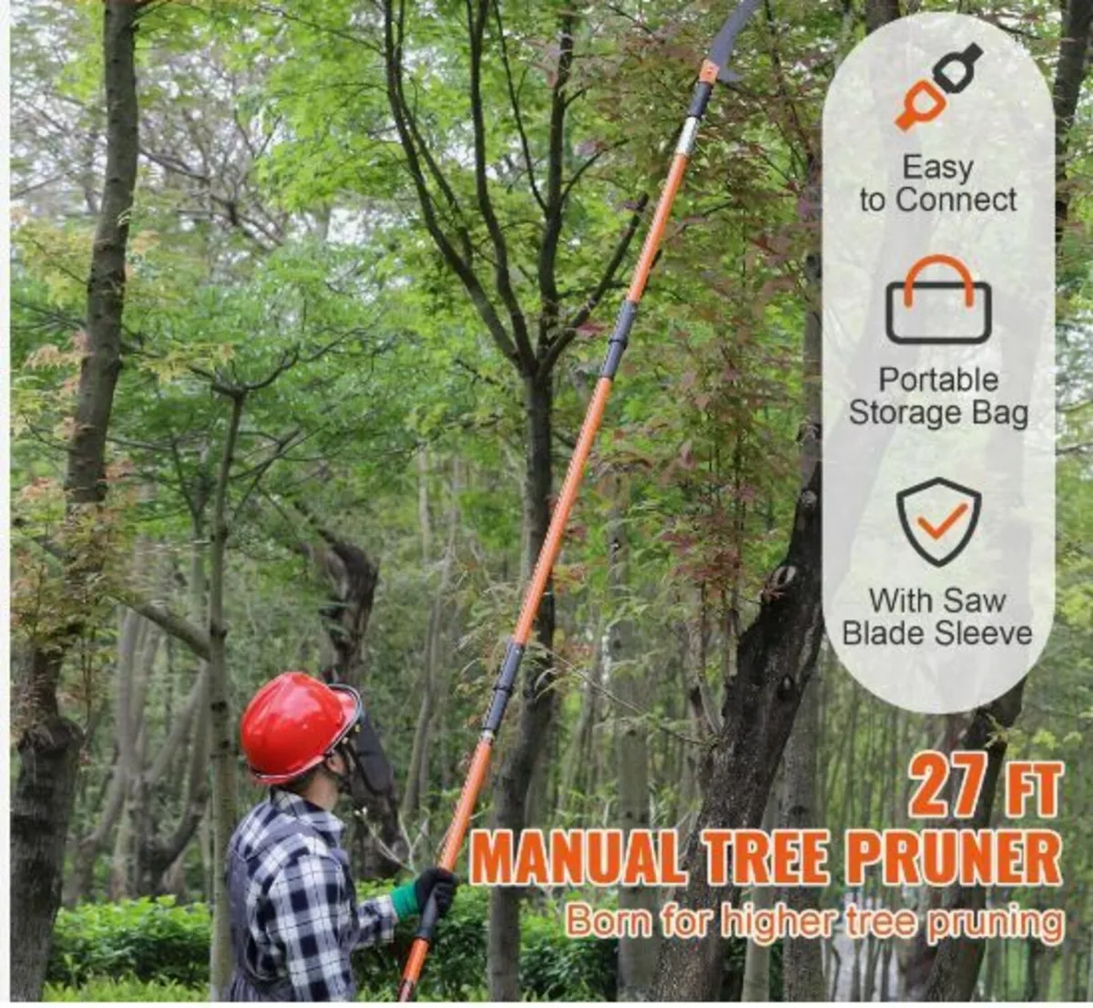 Manual Pole Saw, 7.3-27 ft Extendable Tree Pruner - Image 3