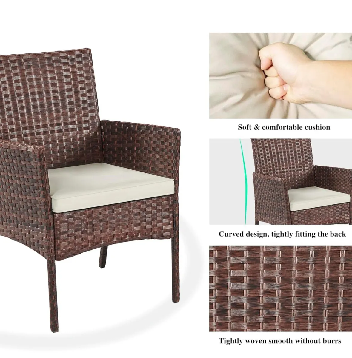 3 Pieces Outdoor Furniture Set Patio Rattan Wicker - Image 2