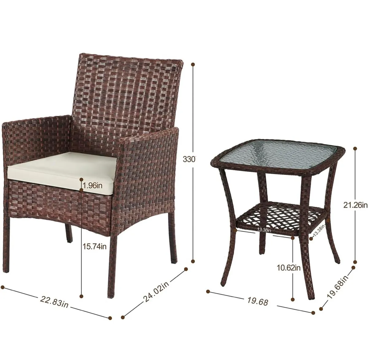 3 Pieces Outdoor Furniture Set Patio Rattan Wicker - Image 4