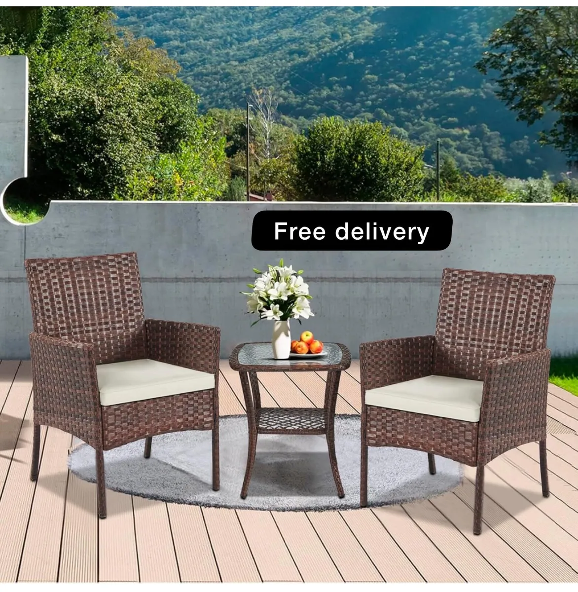 3 Pieces Outdoor Furniture Set Patio Rattan Wicker - Image 1