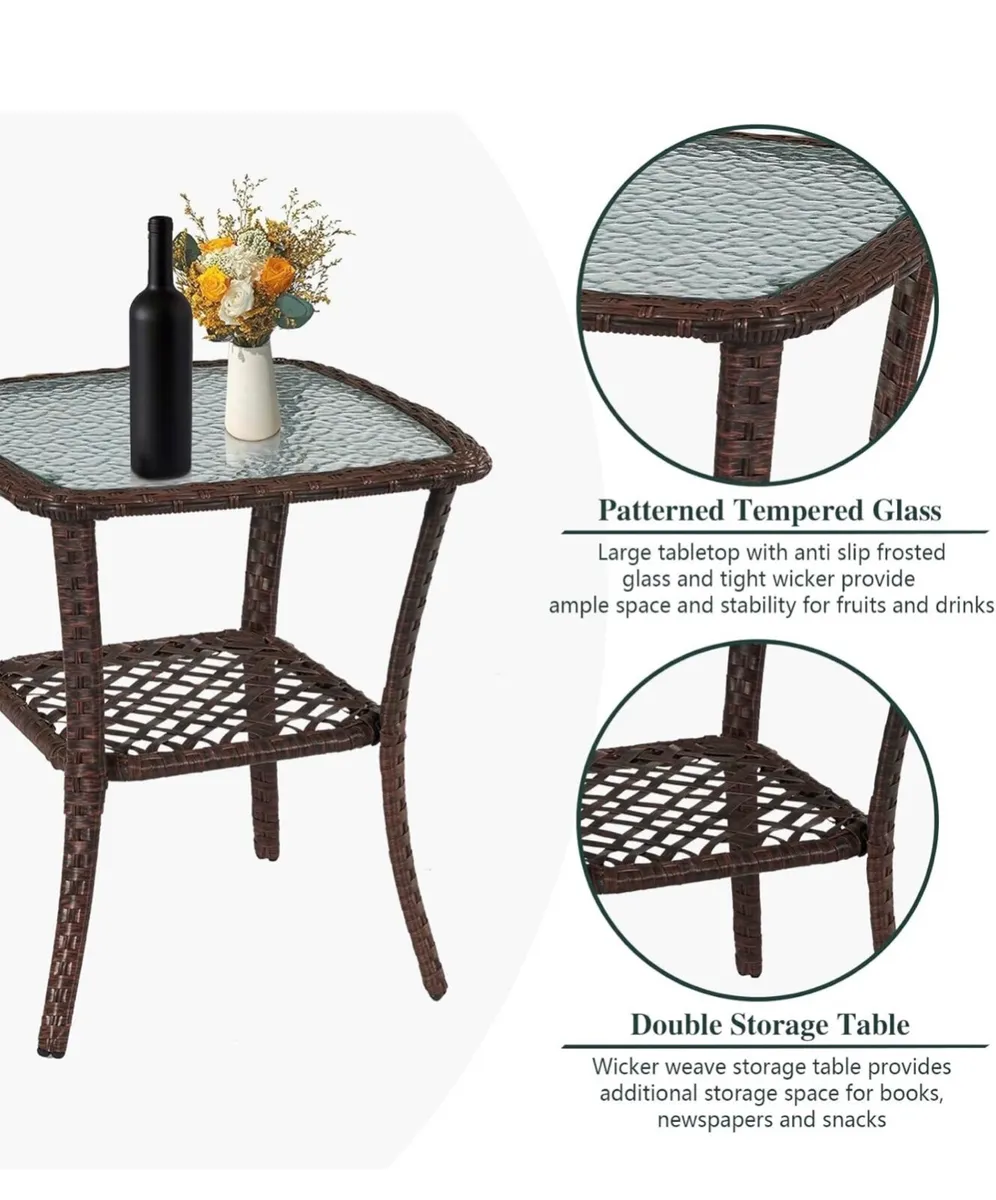 3 Pieces Outdoor Furniture Set Patio Rattan Wicker - Image 2