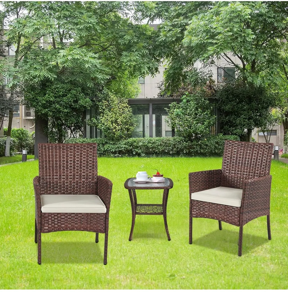 3 Pieces Outdoor Furniture Set Patio Rattan Wicker - Image 1