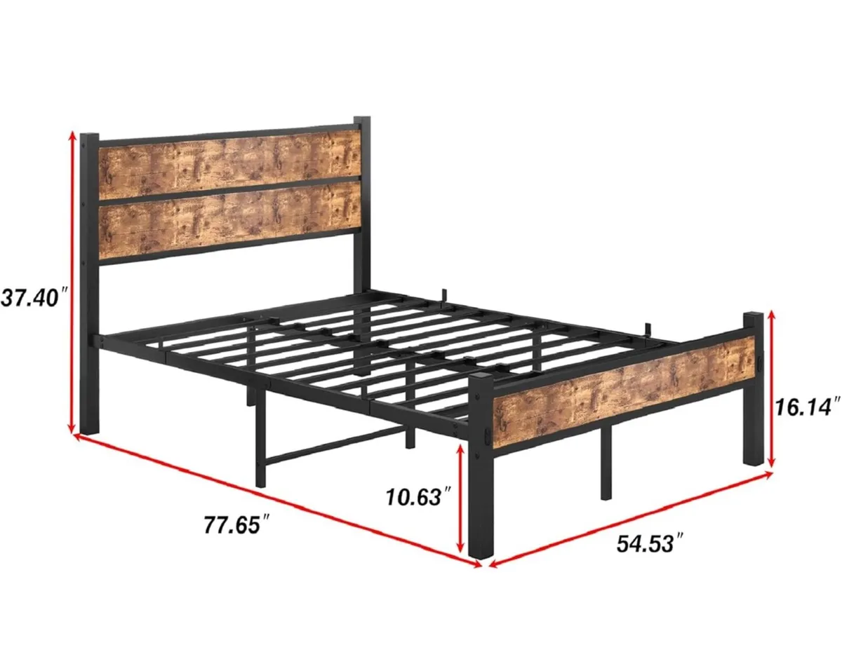 Double Bed Frame with Wooden Headboard and Footboa - Image 2