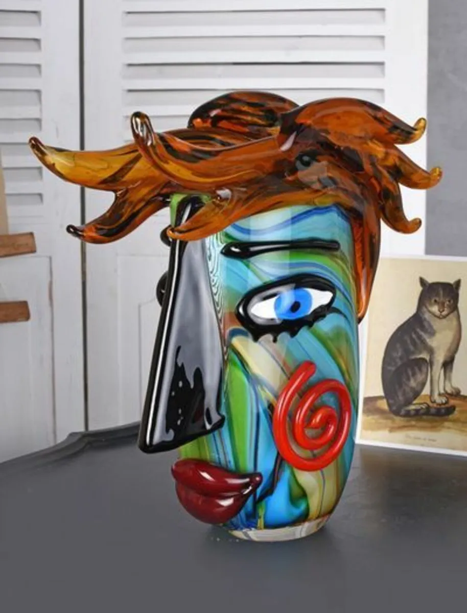 XL Vase Glass Murano Style Glass Vase Face Antique - Image 3