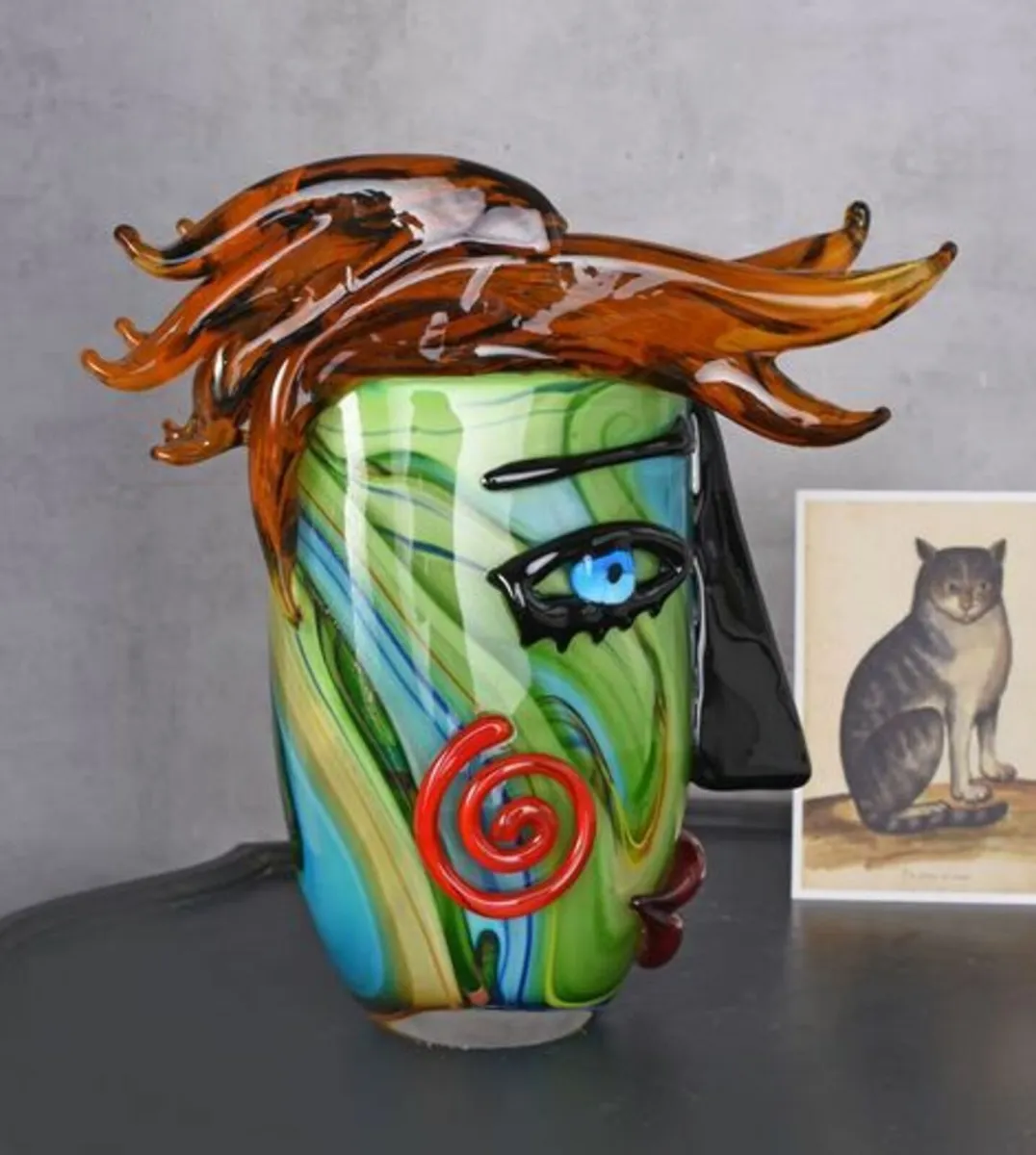 XL Vase Glass Murano Style Glass Vase Face Antique - Image 4