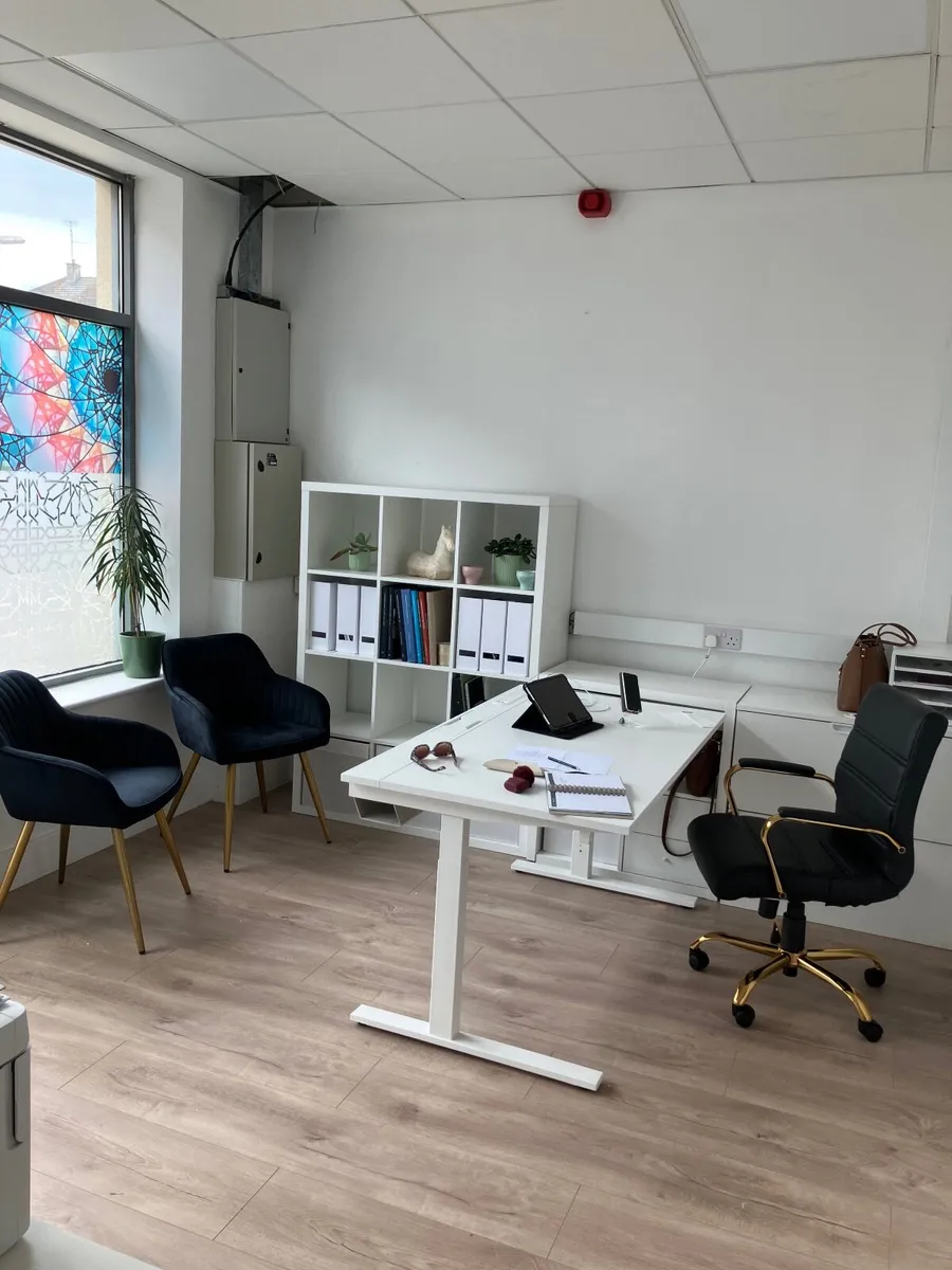 Office desk and three chairs bundle