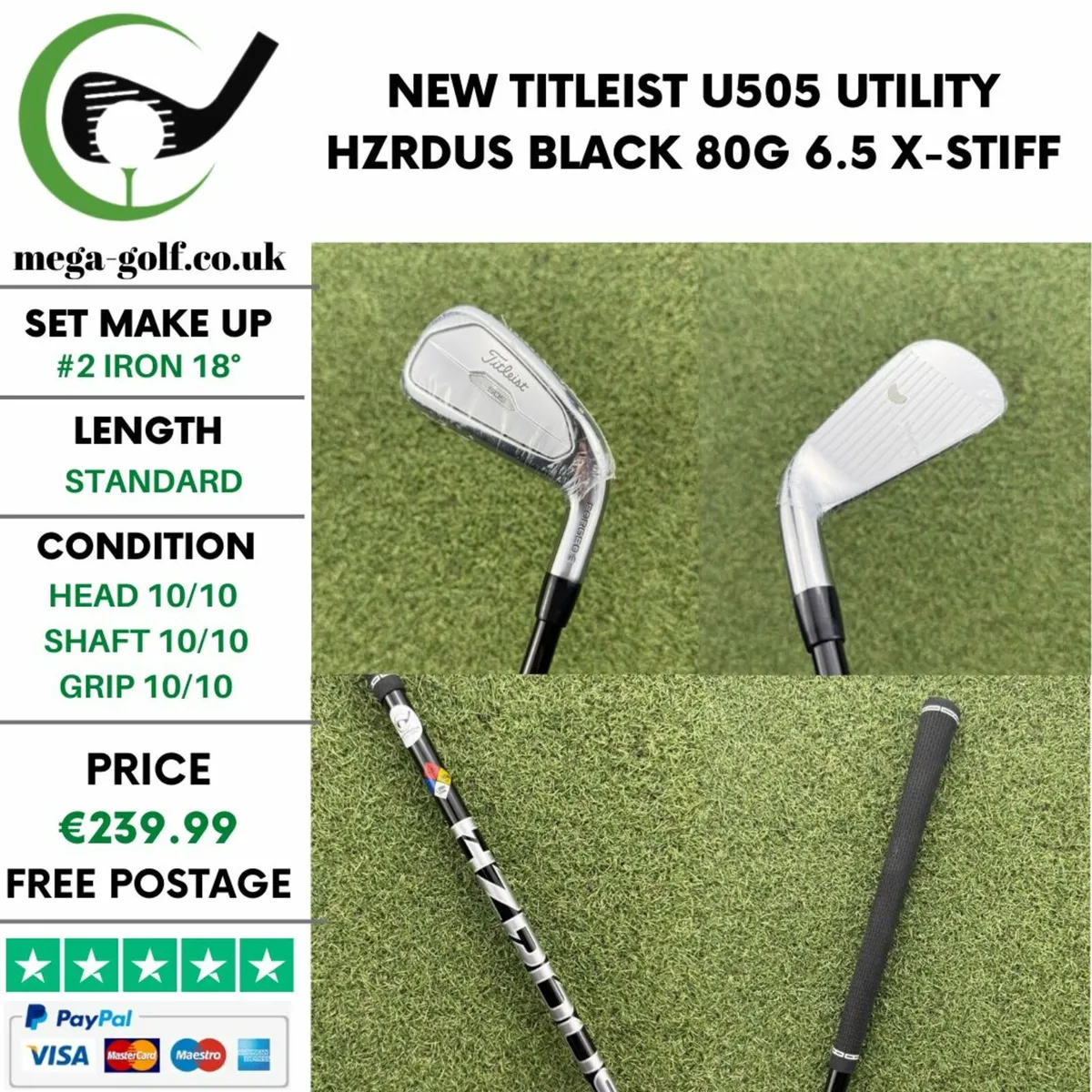 NEW TITLEIST U505 UTILITY #2 IRON 18°/ X-STIFF - Image 1