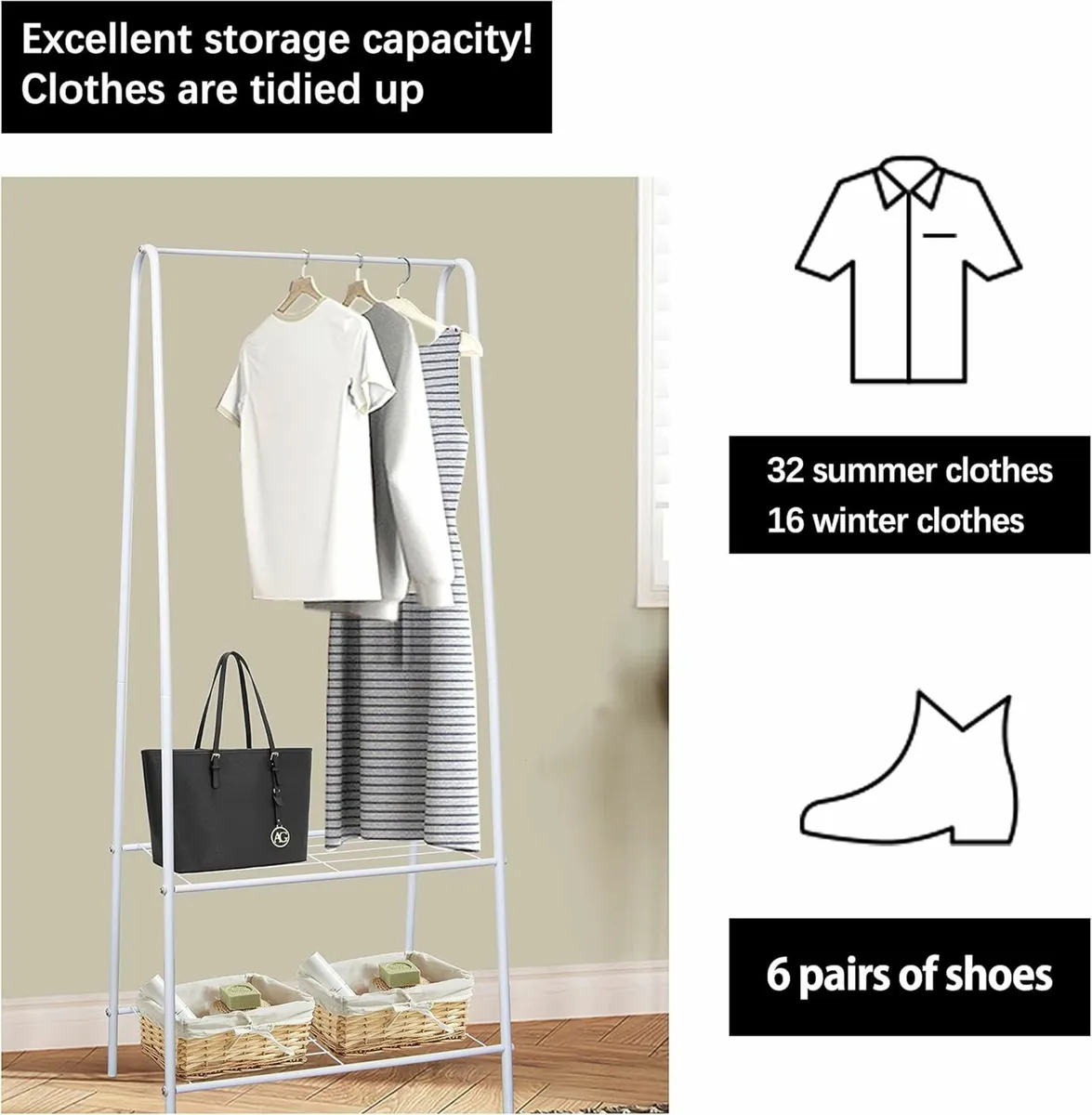 Clothes Rail Stand Garment Coat rack Bedroom - Image 4