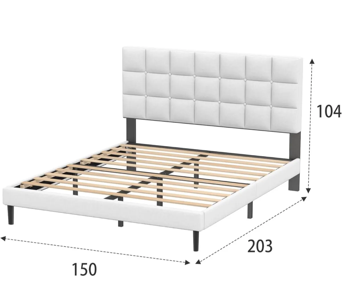 King Bed Frame, Easy Assembly, Sturdy Wooden Slat - Image 2