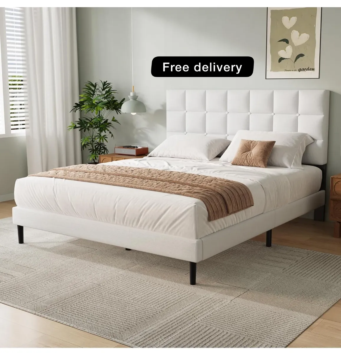 King Bed Frame, Easy Assembly, Sturdy Wooden Slat - Image 1