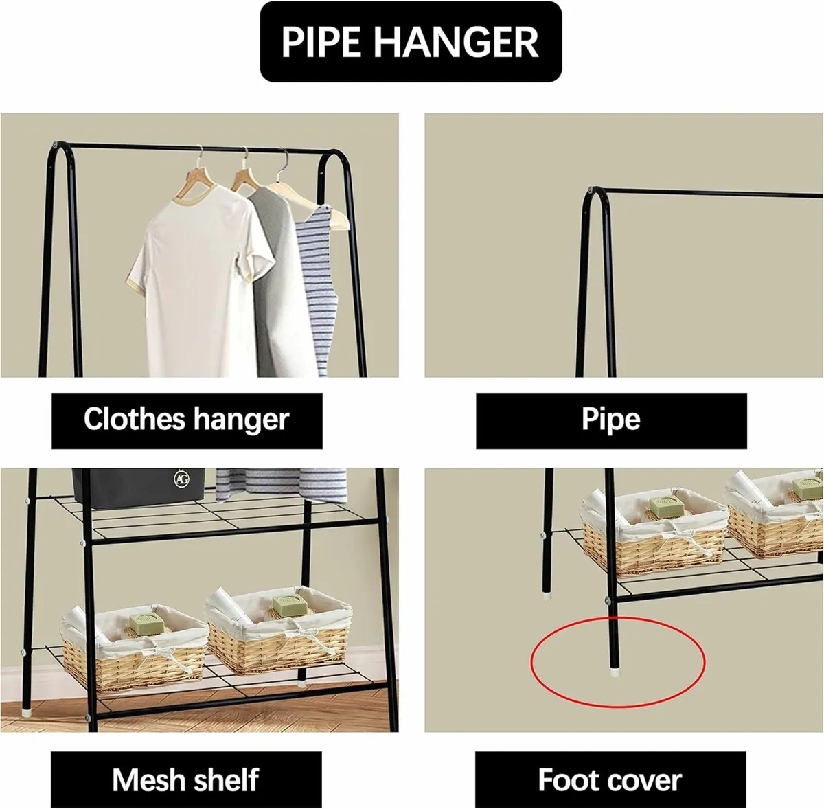 Clothes Rail Stand Garment Coat Rack 150cm Black - Image 2