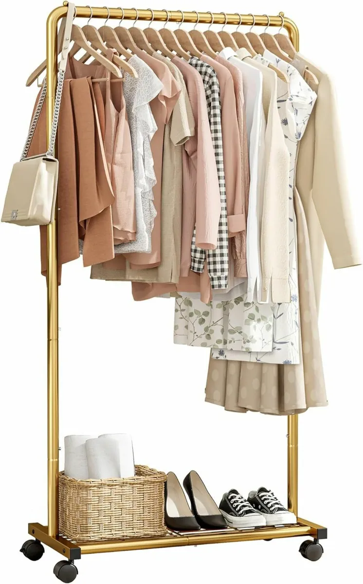 Clothes Rack Shoes Shelf, Heavy-Duty Gold - Image 3